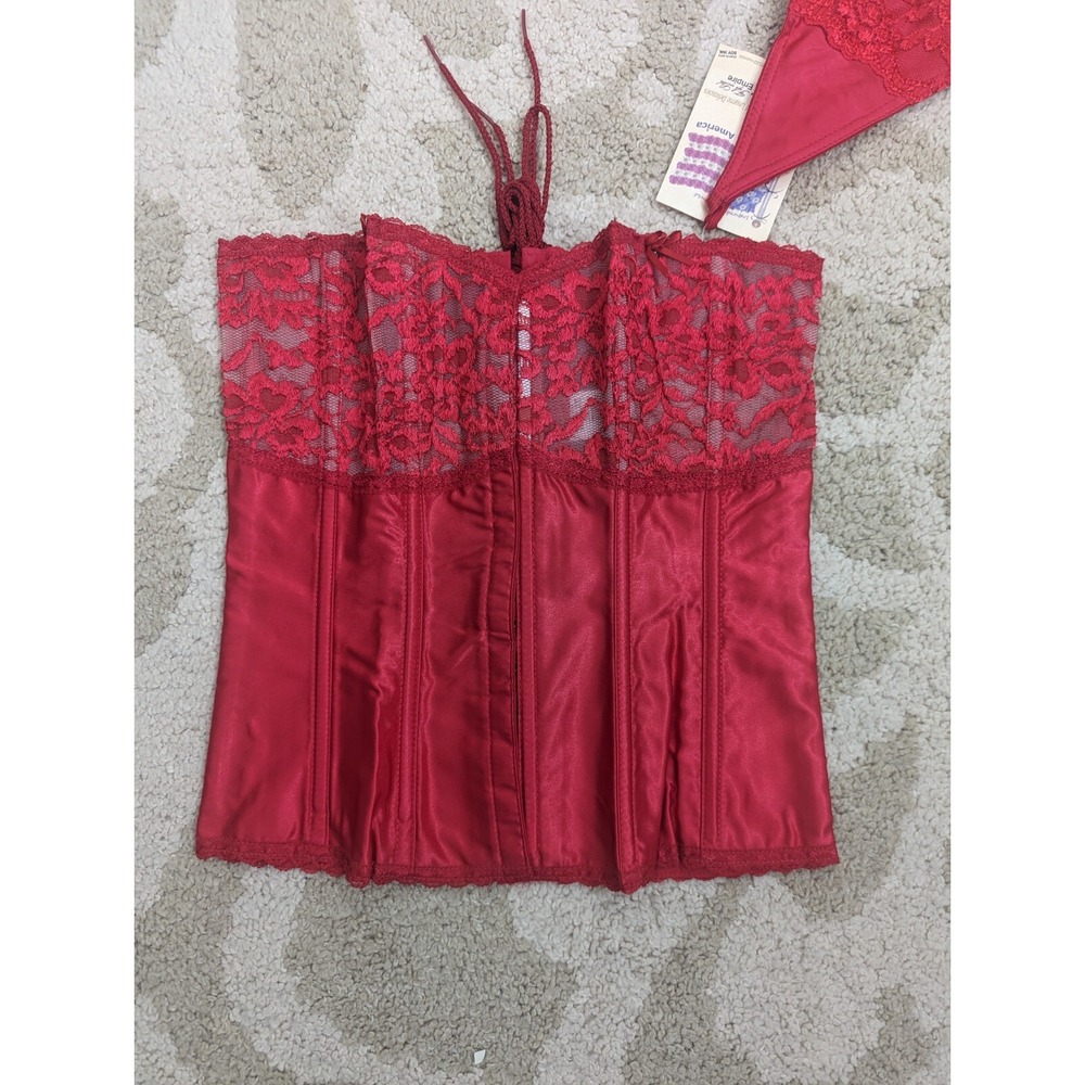NWT Red Corset (36) & Thong (OS) Empire Drag Sissy Boudoir Sexy